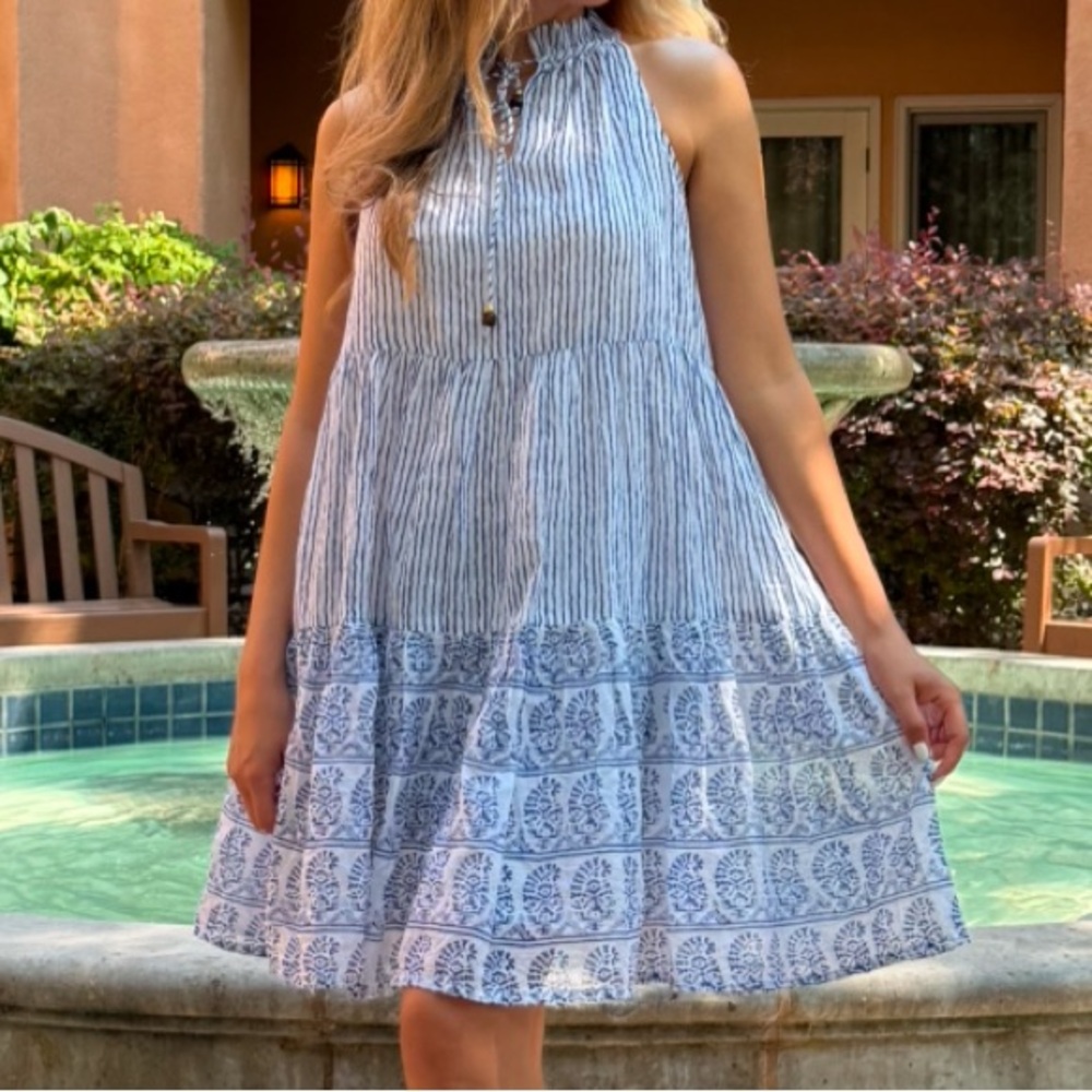 Blue and White Striped Dress